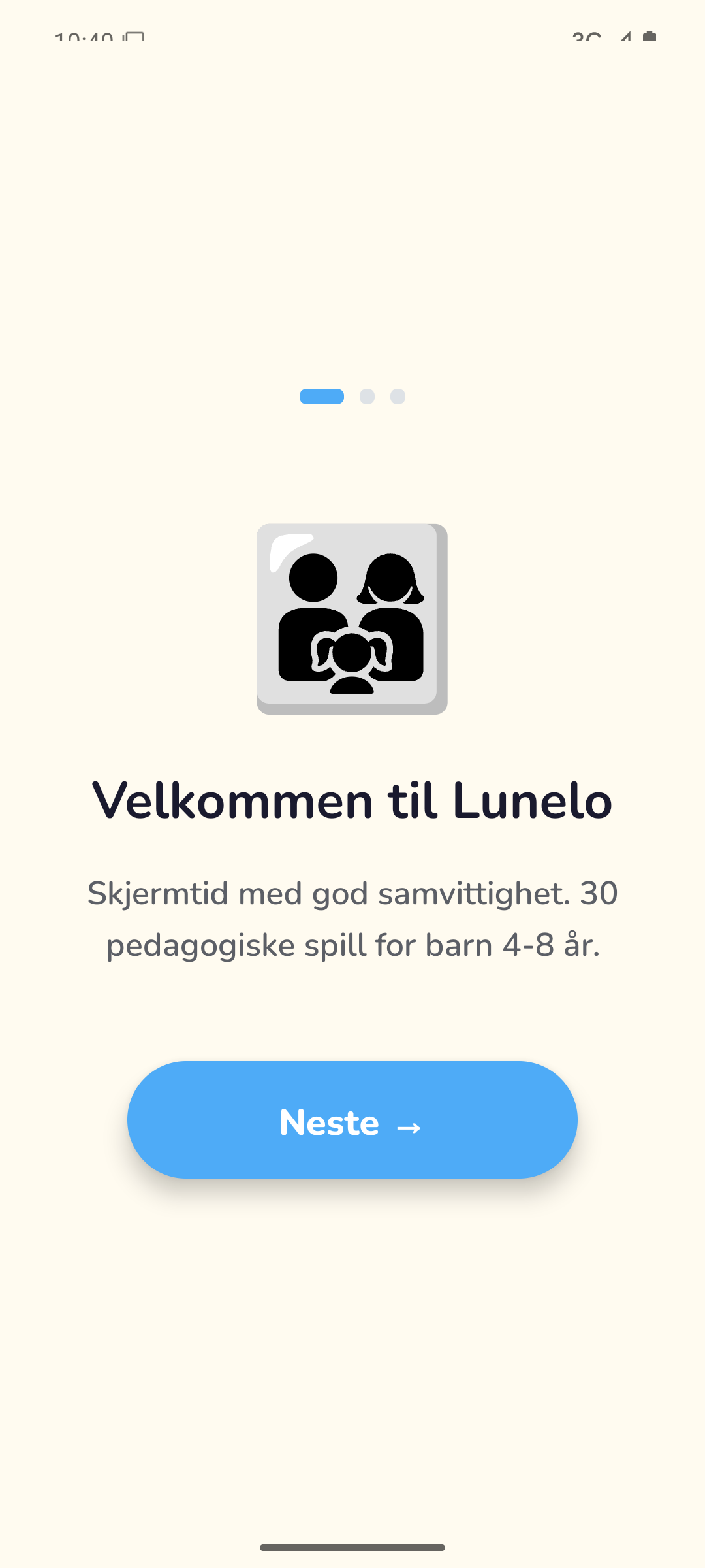 Lunelo velkomstskjerm